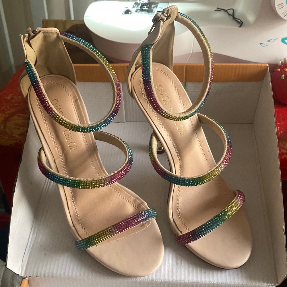 Chase and Chloe Rainbow rhinestone heels